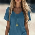 thumbnail image 5 of FengLS Women's Mini Dress Casual Loose Cotton-Linen Dress with Pockets Summer Lightweight Solid Color Homewear Short Dress Comfy V-Neck Short Sleeves Mini Dress, 5 of 7