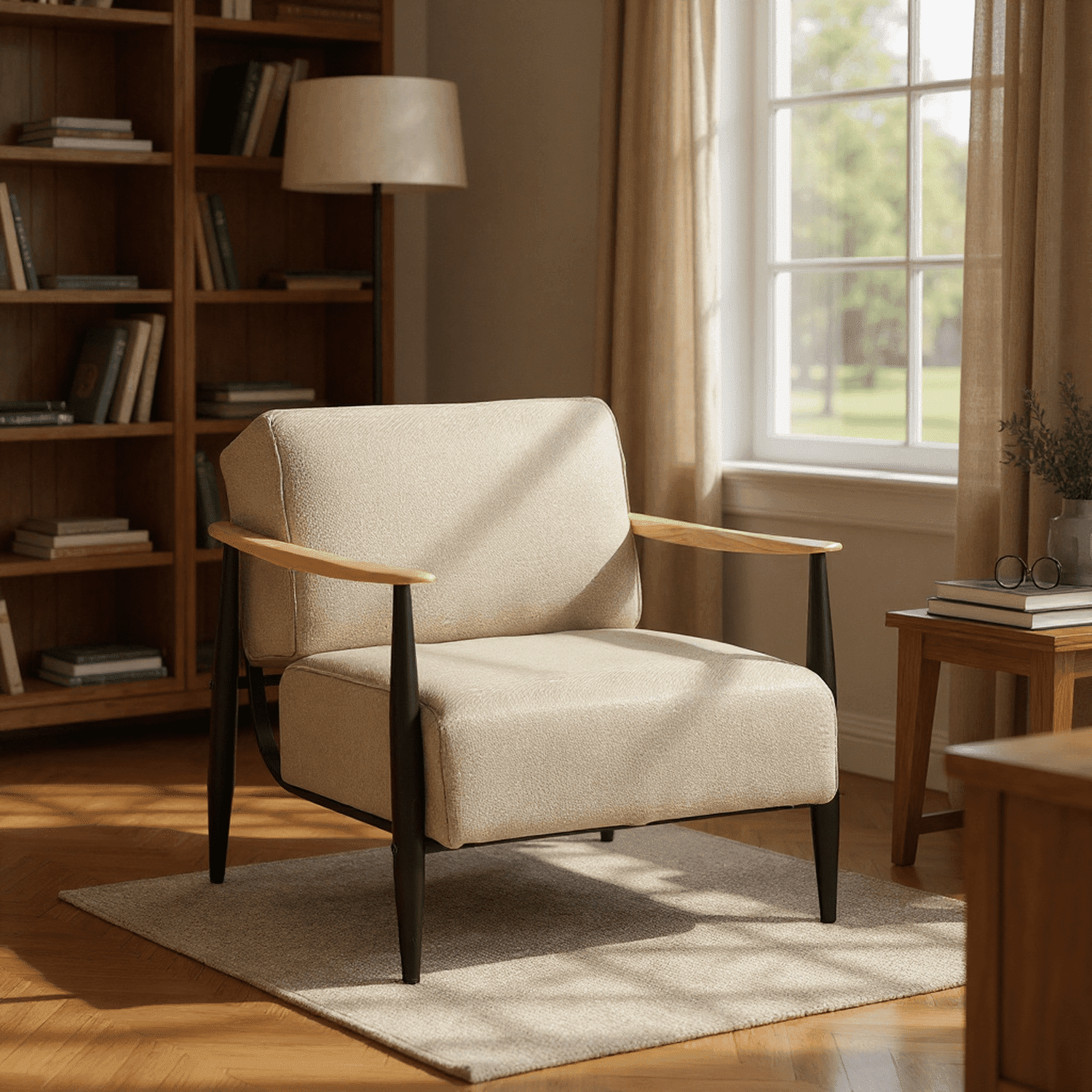 Homy Casa Accent Chair with Solid Wood Armrests, Independent Spring Seat and Backrest, 500 lbs Capacity