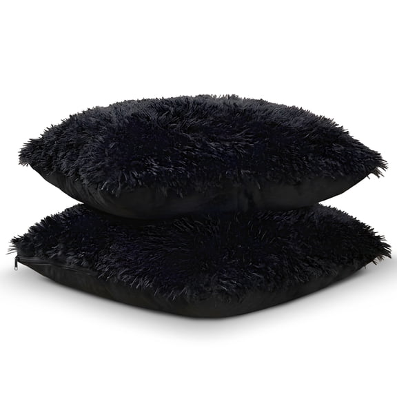 Cheer Collection Set of 2 Shaggy Long Hair Throw Pillows | Super Soft and Plush Faux Fur Accent Pillows - 18 x 18 inches