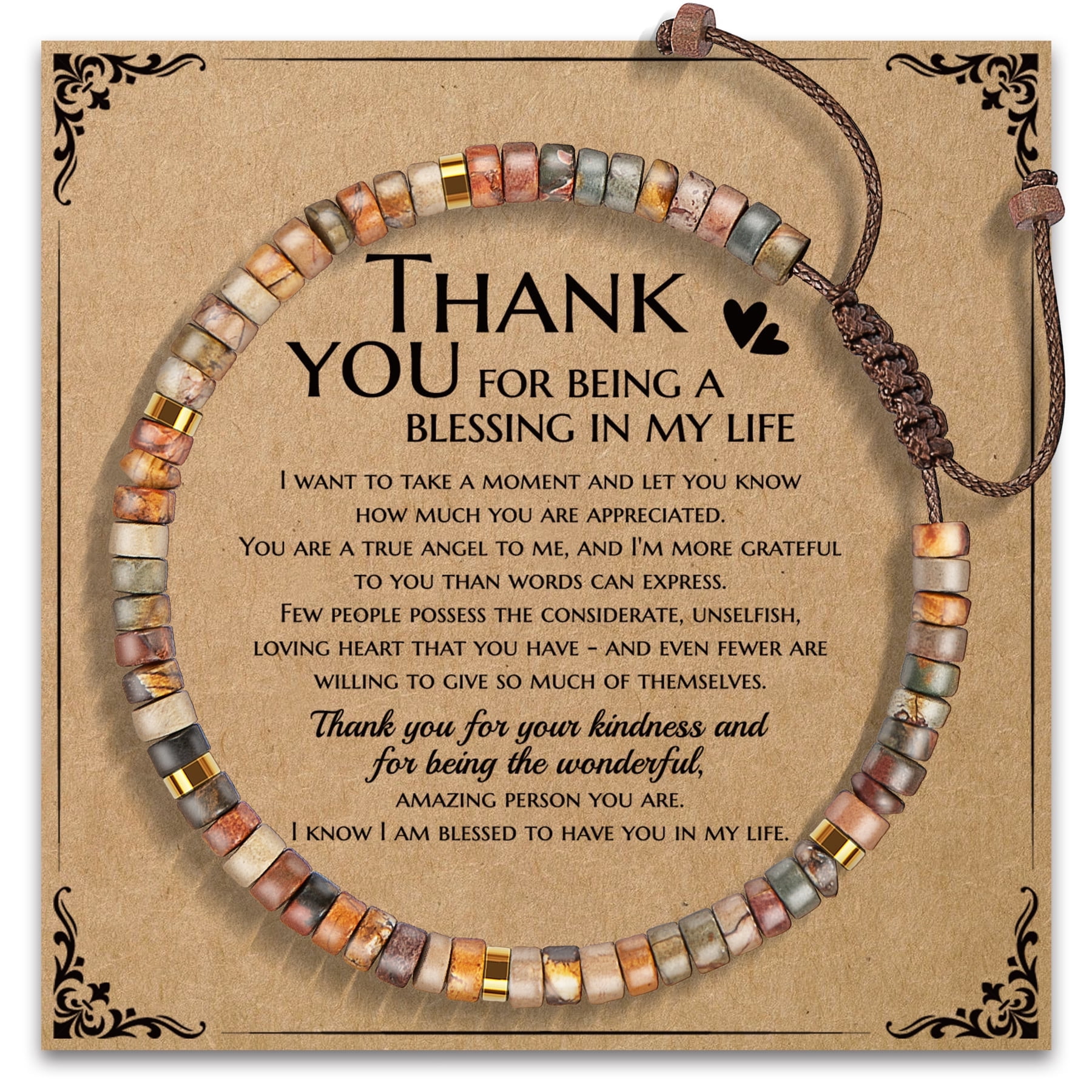 Elphaba Galinda Thank You Bracelet Gifts for Women - Appreciation Inspirational Gifts for Coworker, Unique Healing Red Creek Jasper Bracelet Bracelets for Classmate Farewell Gift for Friends Teachers