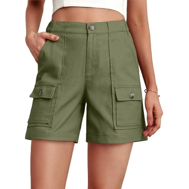 MKLEKYY Pijama Corto Para Mujer, Pantalones Cortos Cargo Holgados E Informales Con Cintura Elástica, Corte Relajado Y 6 Bolsillos.