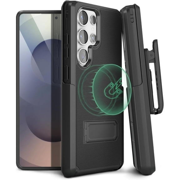 MOTIVE Designed for Samsung Galaxy s25 Ultra Case with Belt Clip, Compatible with MagSafe Qi2, Dual-Layer 10FT Military Grade Drop Protection, Shockproof s25 Ultra Holster Case 6.9” | Black