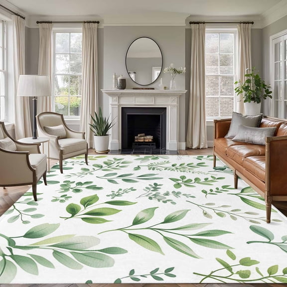 8x10 Area Rugs for Living Room, Eucalyptus Leaves Non Slip Area Rugs for Kitchen Bedroom Entryway, Sage Green Washable Carpet Runner Rug Floor Mats for Bedroom Home Decor Watercolor Farmhouse