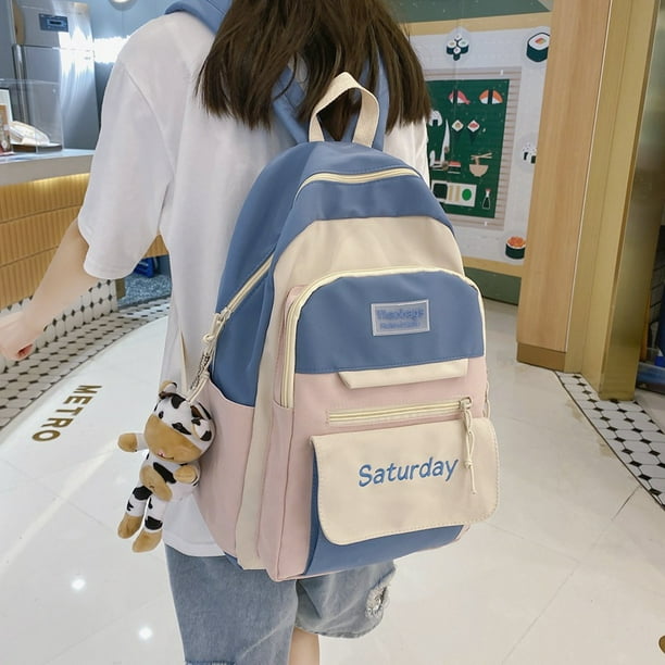 Trendy New Contrasting Color Couple School Bags Dropshipping 2021 Early Autumn Letter Print Large Capacity Splicing Backpack