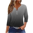 thumbnail image 2 of HongQid 3/4 Sleeve Shirts for Women Button V neck Business Casual Tops Loose Three Quarter Length Work Blouses, 2 of 5