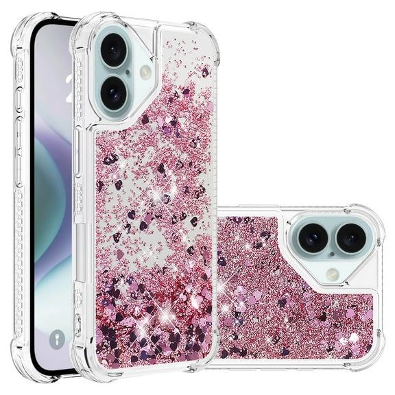 Phone Case for iPhone 16 Cover Sparkle Glitter Floating Liquid Quicksand Shockproof Soft Silicone TPU Bumper Protective Cover for iPhone 16 Case