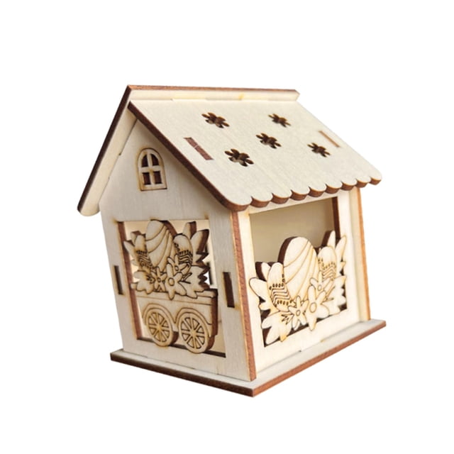 Kit de manualidades de casas de primavera de madera, manualidades de Pascua, manualidades creativas de madera en 3D para pintar Estilo C