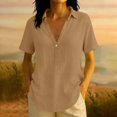thumbnail image 2 of RMGVDSD Womens Blouses Summer Plain Solid Color Collar V Neck Henley Shirts Short Sleeve Loose Fit Casual Blouse Tops for Woman, 2 of 6