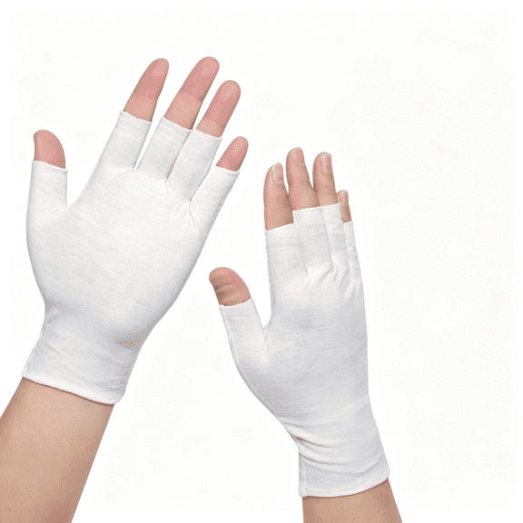 XIBUFE 4 Pairs White Fingerless Gloves, Cotton Moisturizing Gloves for Women, Cut 5 Fingertips, Soft and Comfortable, for Dry Hands Sleeping Hand Spa Treatment