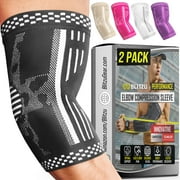 BLITZU 2 Pack Elbow Brace Support, Elbow Compression Sleeve Orthopedic Pain Relief for Golfer's, Tennis Elbow, Arthritis, Bursitis, Tendonitis Treatment, Workout, Fitness & Weightlifting. Black M