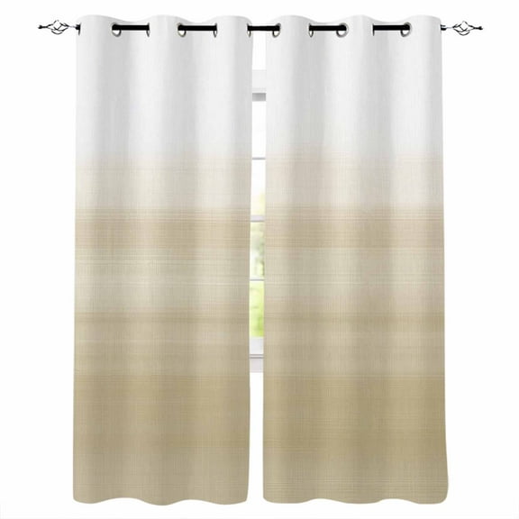 Fsddascl Beige White Stripes Blackout Curtains for Bedroom/Living Room, Thermal Insulated Kitchen Curtains, Farmhouse Modern Gradient Lines Grommet Darkening Window Treatment Drapes 42"x45"x2
