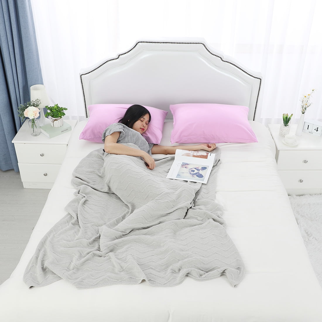 Unique Bargains Pillowcases 2-Piece Egyptian Cotton Pillow Cover Pink Standard