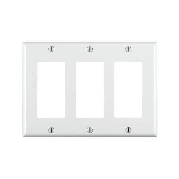 Leviton 80411-W 3-Gang Decora/GFCI Device Decora Wallplate, Standard Size, Thermoset, Device Mount, 10-Pack, White