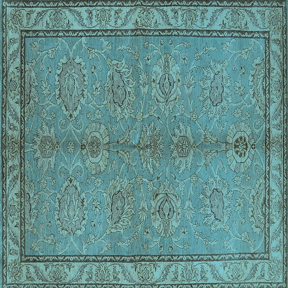 Ahgly Company Indoor Square Oriental Light Blue Industrial Area Rugs, 3' Square