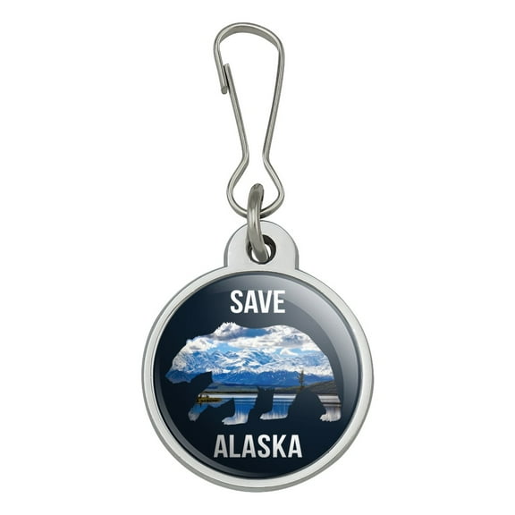 Save Alaska with Bear Mountains Water Jacket Handbag Purse Luggage Backpack Zipper Pull Charm