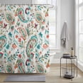 thumbnail image 3 of Blue Red Floral Shower Curtain, Watercolor Abstract Paisley Bohemia Texture Waterproof Shower Curtain Set with 12 Hooks Lightweight Bath Curtains Fabric Bathroom Decor 72x78 Inches, 3 of 9