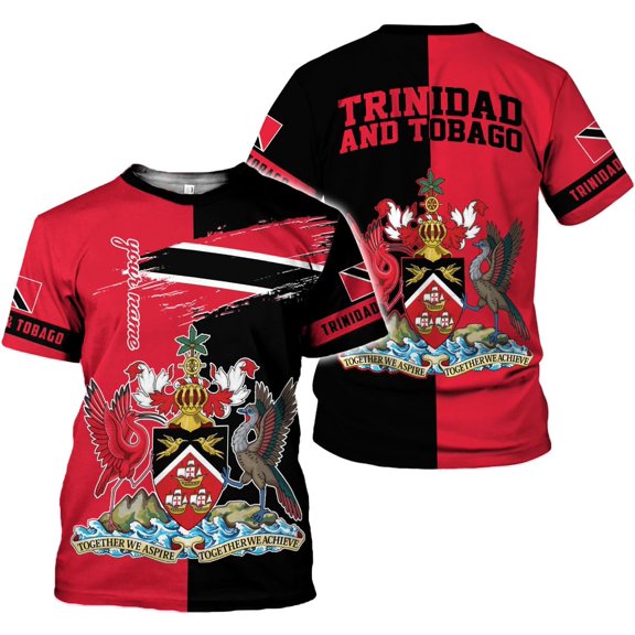 Personalized Trinidad & Tobago Shirts Trinidad and Tobago Coat of Arms Flag 3D Shirts Trinidad Pride Gift (S)