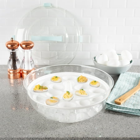 Cold Appetizer Tray-4-in-1 Chilled Platter with Ice Compartment, Lid-Multiuse Bowl, Deviled Egg, 3 Section Carrier Serving Dish by Classic (Best Classic Deviled Eggs)