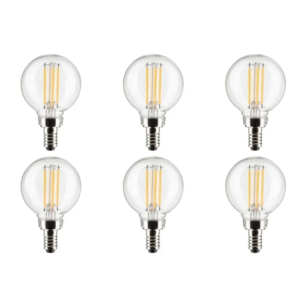 Satco S21204 G16.5 Globe LED Light Bulbs 4W 120V 2700K 90CRI E12 Candelabra Base Dimmable (6 Pack)