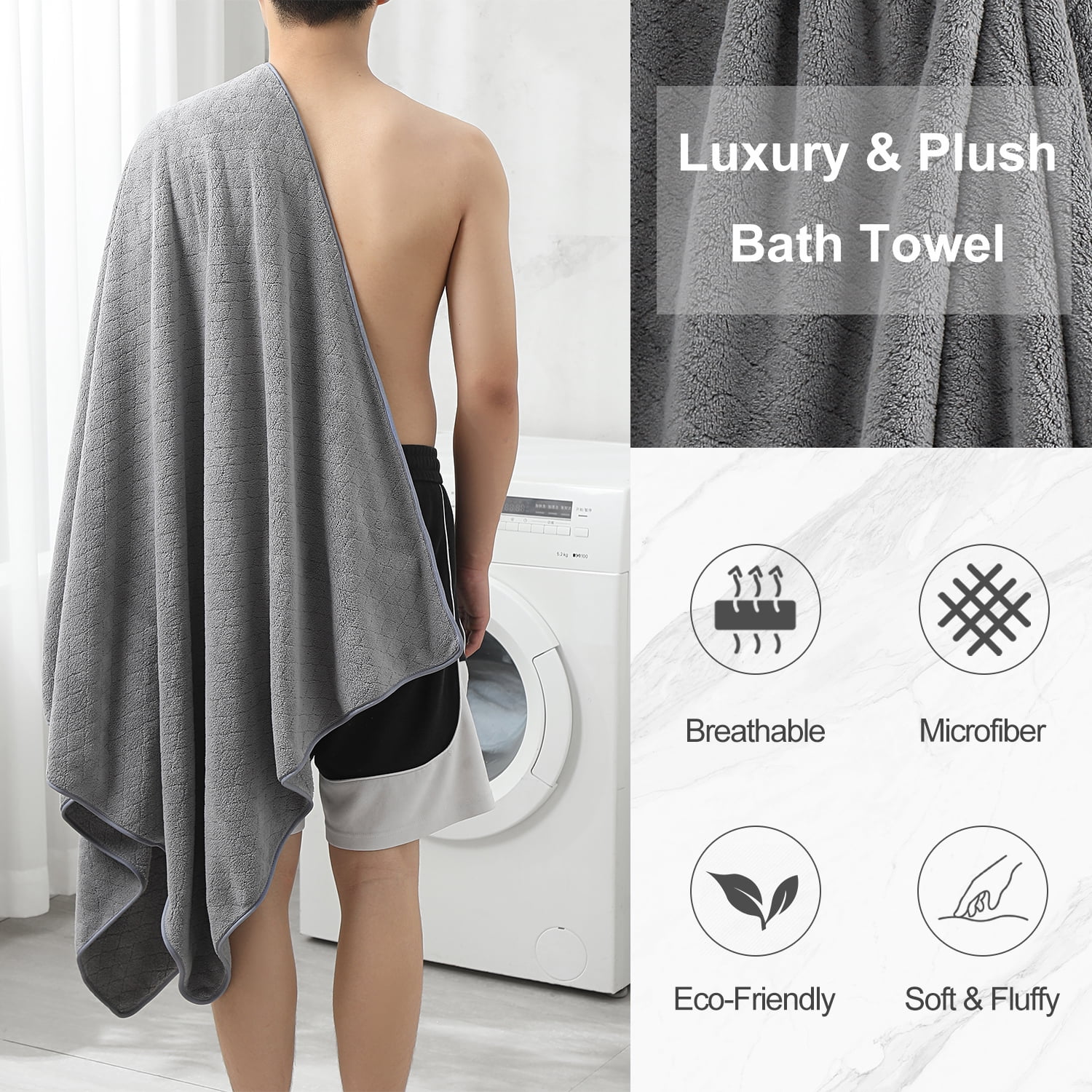 Smuge 18 Pcs Bath Towel Sets, Include 6 Bath Sheet Towels, 6 Hand Towels, 6 Washcloths, Soft Microfiber Highly Absorbent Shower Towel for Bathroom Gym Spa(Dark Gray)