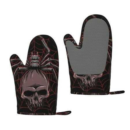 

Zeuib Spider with Skull Print Oven Mitts Oven Gloves with Non-Slip Silicone Heat and Slip Resistant Cooking Mitt Set for Cooking and Baking (2 Count)