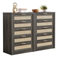 thumbnail image 1 of OAKHAM Commode 5 Tiroirs, Grand Commode en Rotin pour Chambre Salon, Ensemble de 2, Chêne Minuit, 1 of 6