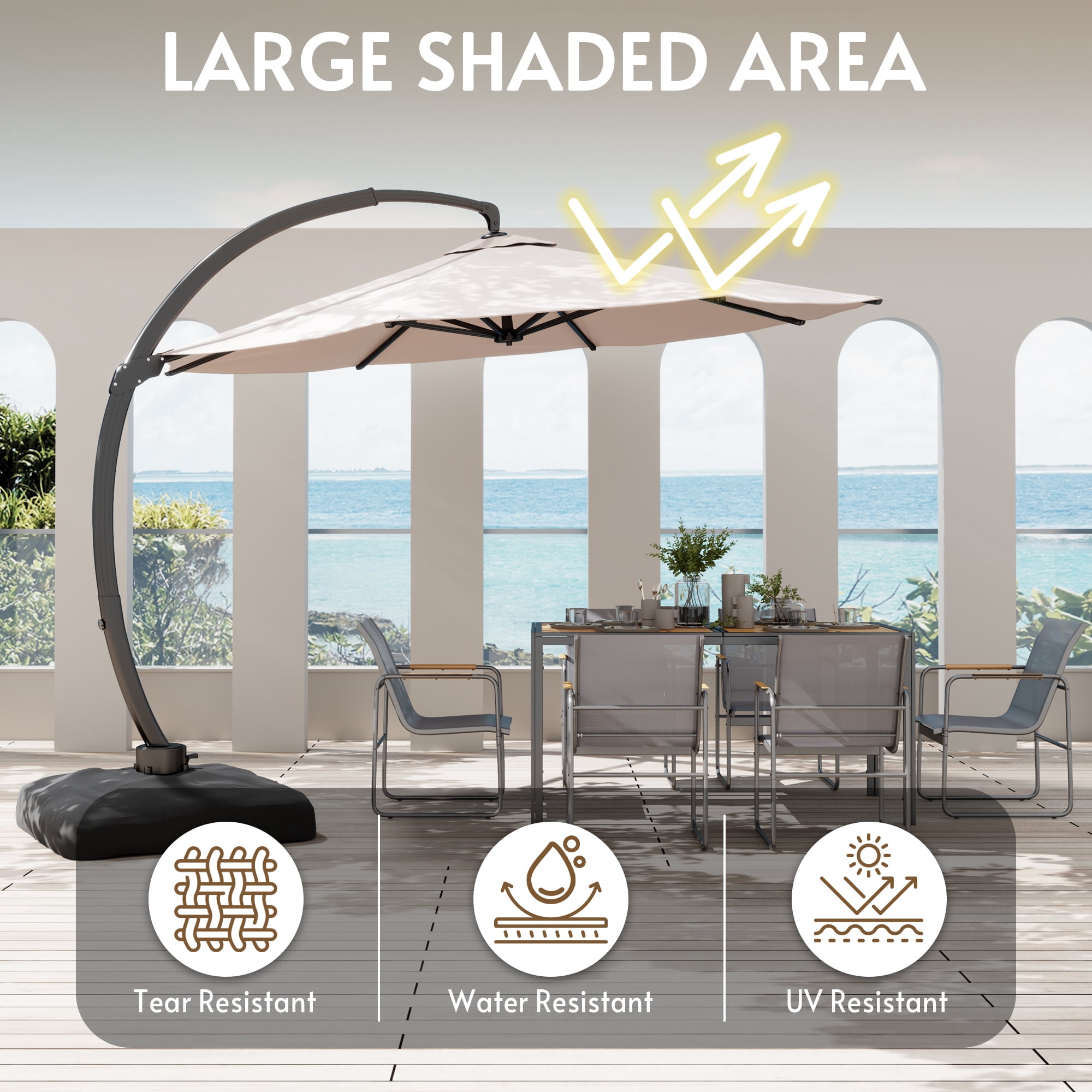 11FT Solar Powered LED Light Cantilever Patio Umbrella with Base Included,  Large Cantilever Umbrella with 360Rotation, Heavy-Duty Offset Outdoor  Umbrella for Patio,Pool,Backyard (Champagne) - Walmart.com