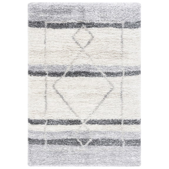 SAFAVIEH Fontana Shag Dalton Diamond Plush Area Rug, Ivory/Grey, 4' x 6'