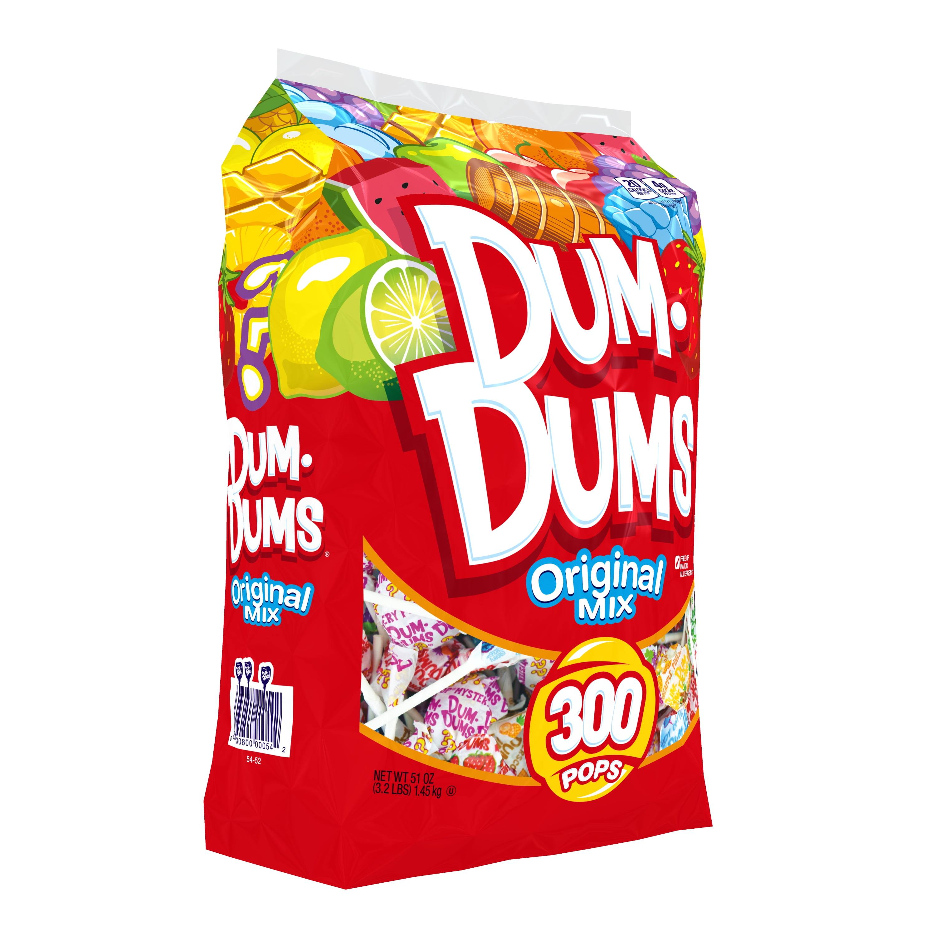 (6 pack) Dum Dums Original Flavor Mix Lollipops & Suckers, Assorted Hard Candy, Party Candy, 300 Count, 51 oz Candy Bag