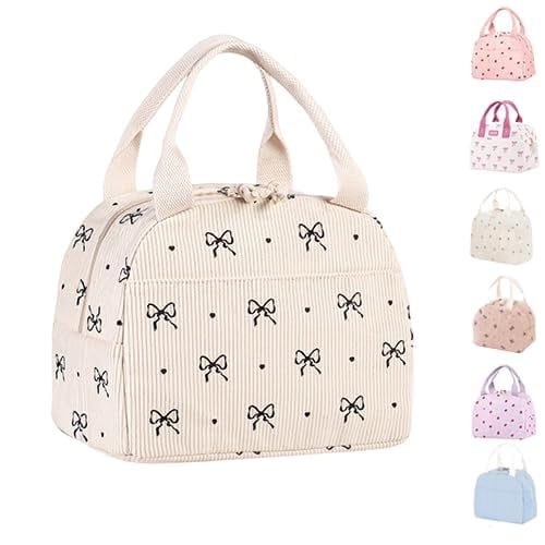 Lunch Bags for Women Insulated Cooler Lunch Bag Adults Packed Black Bow Lunch Box Tote Bag Cute Ladies Lunch Bags for Work Picnic Travel Beach Gifts for Women Her Wife Teacher Nurse Preppy Stuff