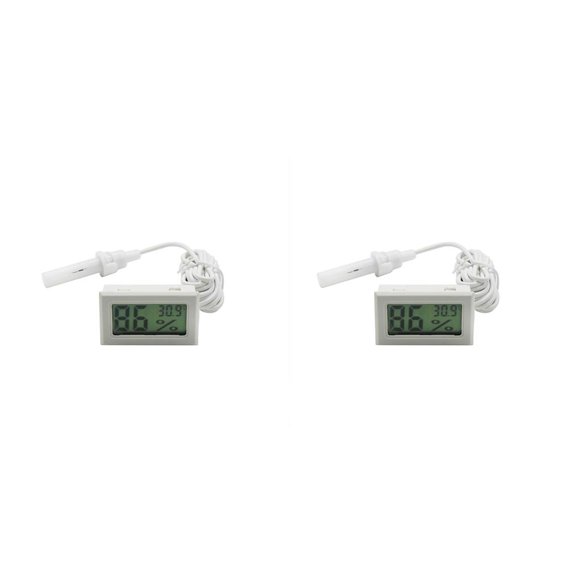 Yuarrent Termómetro digital ABS Pantalla LCD Alimentado por Higrómetro integrado preciso Medidor de temperatura y humedad con sonda Blanco 2Conjunto