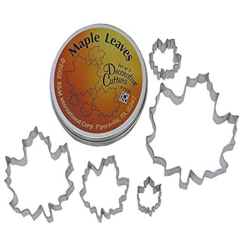 R & M International Beautiful Set of 5 Assorted Size Maple Leaf Cookie Cutters Largest Cutter is 5' Smallest is 1.5'