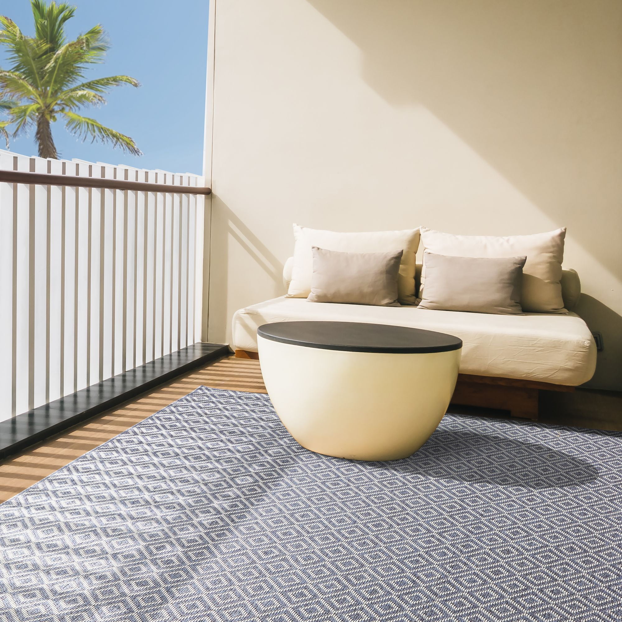 Home Dynamix Tripoli Lydia Modern Diamond Indoor/Outdoor Area Rug, Denim/Cream, 5'3"x7'3"