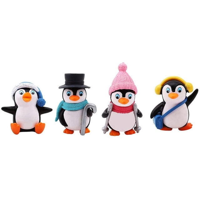 1 Juego/4 piezas de Mini figura decorativa con forma de pingüino de invierno, decoración navideña para el hogar, artesanía de resina, adorno para el hogar Ormromra WLJ-0285