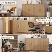 55in Buffet Cabinet, PAPROOS Modern Fluted Sideboard Cabinet with 4 Doors and Adjustable Shelf, Wooden Coffee Bar Cabinet Station for Dining Room Living Room, Natural