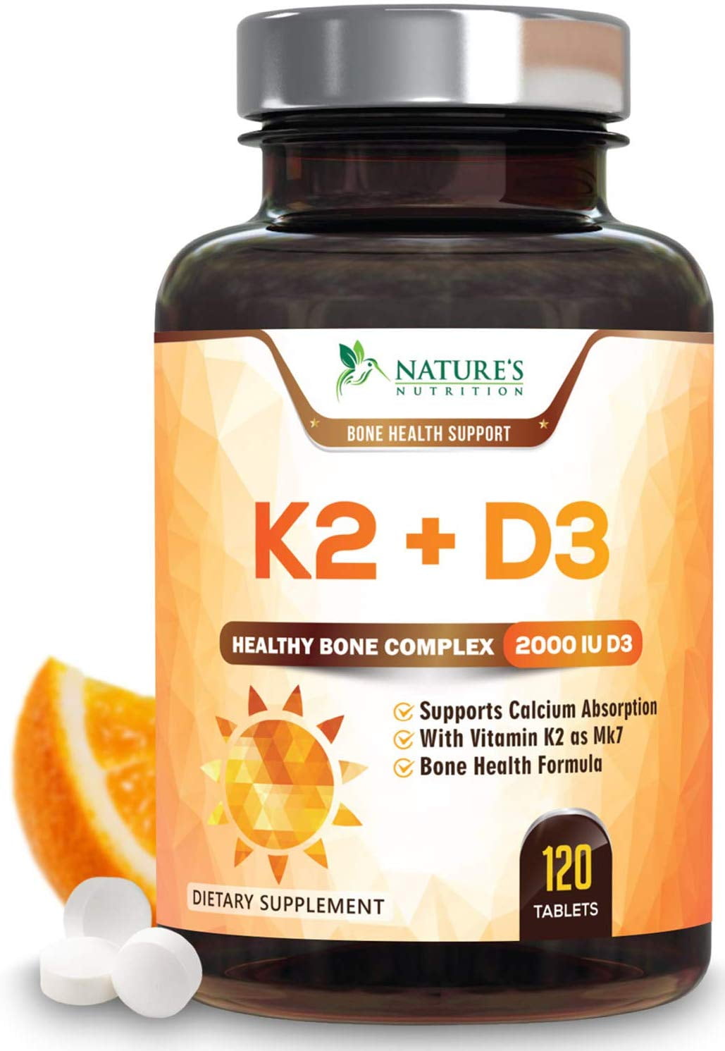Nature s Nutrition Vitamin K2 MK7 With D3 Supplement 2000 IU D3 120 