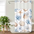 thumbnail image 3 of Coastal Ocean No Hook Shower Curtain Waterproof,Bathroom Curtains with Snap in Liners and See Through Top Window,Blue Yellow Coral Starfish Shell Gradient Hotel Bathtub Curtains Shower 36"Wx78"L, 3 of 8