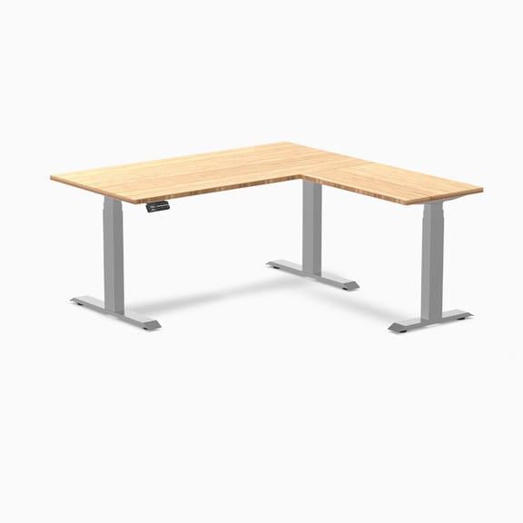 Desky Bamboo L-Shape Sit Stand Desk - Bamboo / 60 X 30 X 62 X 20 Inches / Gray