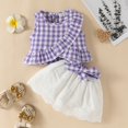 thumbnail image 2 of Odeerbi Infant Girls Two Pieces Skirt Set Ruffle Tank Tops Bow-knot Skirt Set Gauze Skirt Suit Sleeveless Top Bow Skirt Set Top Skirt Two-piece Set Purple, 2 of 4
