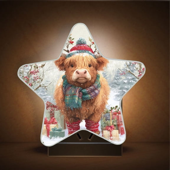 Star Night Light Auto On/Off Plug-in Wall Light with Light Sensor Warm White LED for Home Party Cow Wearing Christmas Hat