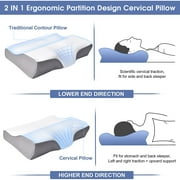Memory Foam Pillow Neck Pillow, Adjustable Ergonomic Contour Support Cervical Pillow Slow Rebound Memory Foam for Sleeping, Back, Stomach, Side Sleeper, 23.6x 13.3x 4.3