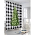 thumbnail image 3 of Christmas Tree Long Shower Curtain Set, Waterproof Shower Curtains for Bathroom, White Black Plaid Farmhouse Xmas Holiday Washable Fabric Cloth Bath Curtain for Bathtub with Hooks 72x84 Inches, 3 of 6