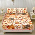 thumbnail image 2 of Glofpot 3 Piece Fitted Sheet Set With 2 Pillowcases For Bedroom Pink Background Pumpkin Bow Acorn Fall Harvest Print, 2 of 8