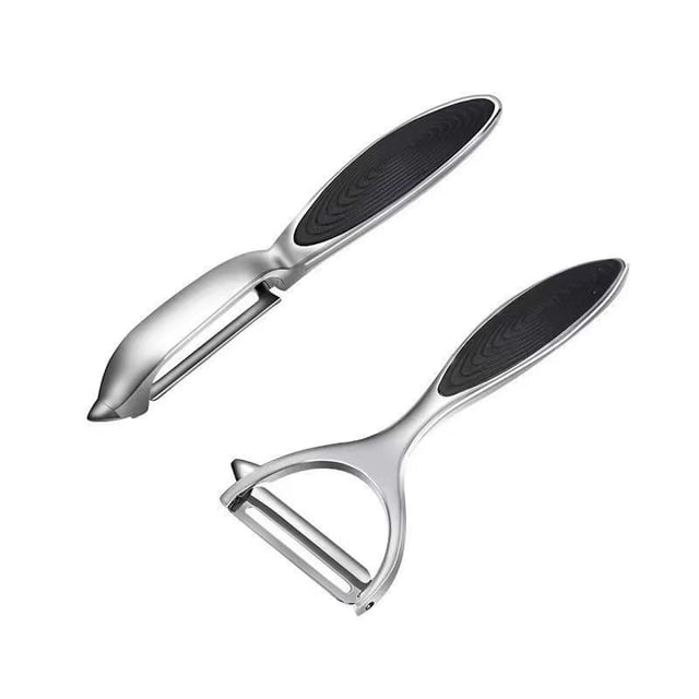 Set de 2 Peladores de Acero Inoxidable para Verduras y Frutas con Mango Antideslizante Ergonómico (Forma Y e I)