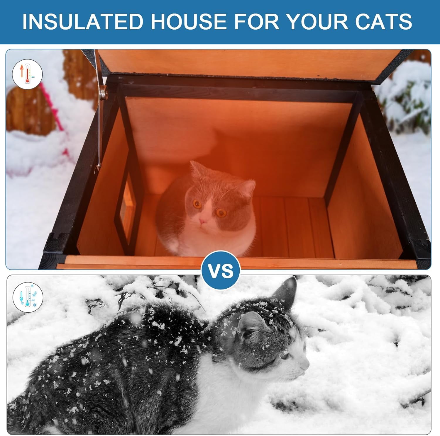 Outdoor Insulated Cat House Feral Cat Shelter Outside Cat Enclosure for Winter Insulated Brown