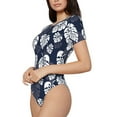 thumbnail image 2 of The Xecao White Leaves Women's Crew Neck Body Suit, a short-sleeved bodysuit and basic swimsuit, both comfort and style for dating and daily life, 2 of 9