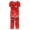 thumbnail image 6 of Nfurl Womens Christmas Holiday Pajamas Sets Comfy Snowflake Print Short Sleeve Tops and Capri Pants Petite Lounge Set Winter Xmas Sleepwear Red L, 6 of 6