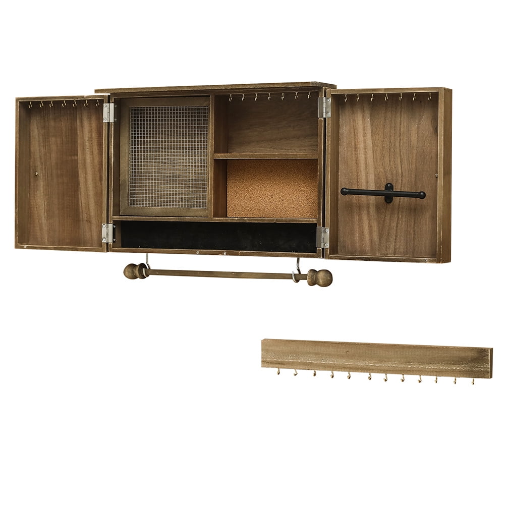 Private Jungle Wooden Jewelry Box With High-Grade Wall Barn Door Decoration, Jewelry Seat For Necklaces, Earrings, Bracelets, Rings - Brown