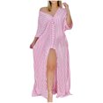 thumbnail image 1 of Vestido Casaul para mujer con cuello en V y media manga con estampado de rayas y botones con abertura Fridja qw4459, 1 of 8