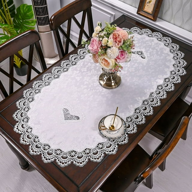 CNKOO Nappe Brodée Chemin de Table en Dentelle Chemin de Table Ovale Centre de Table Napperon Napperon Table de Nuit Foulard de Commode